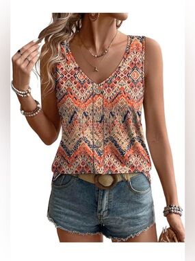 🆕Sleeveless Eyelet Button-Front Tank Top